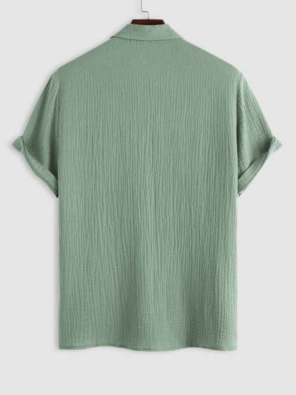 Textured Wrinkle Shirt And Drawstring Shorts Set - Grafton Collection