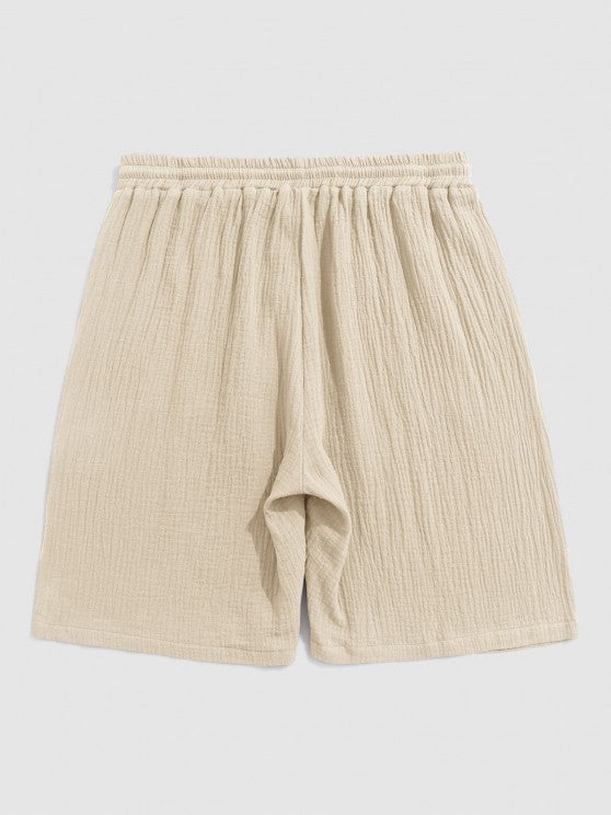 Textured Wrinkle Shirt And Drawstring Shorts Set - Grafton Collection
