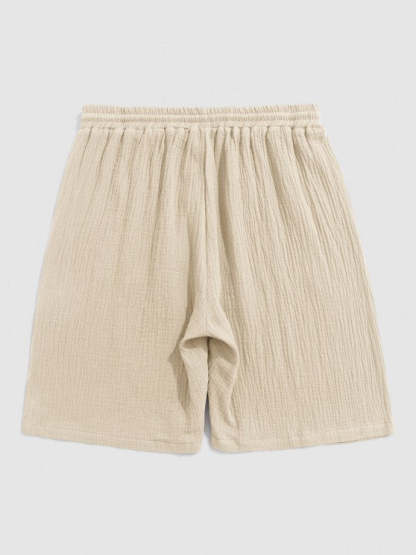 Textured Wrinkle Shirt And Drawstring Shorts Set - Grafton Collection