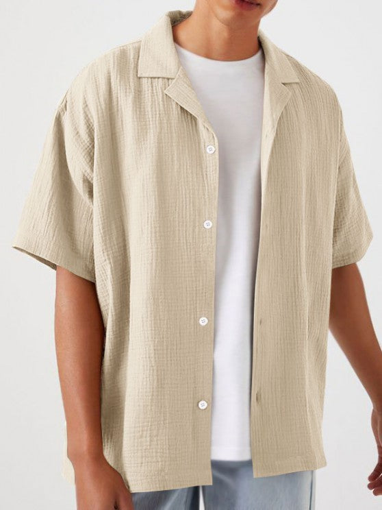 Textured Wrinkle Shirt And Drawstring Shorts Set - Grafton Collection