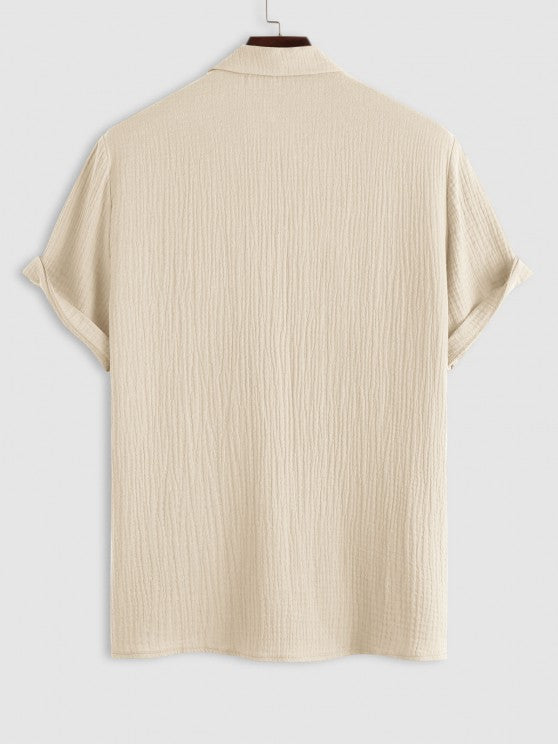 Textured Wrinkle Shirt And Drawstring Shorts Set - Grafton Collection