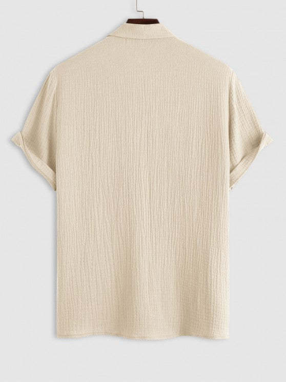 Textured Wrinkle Shirt And Drawstring Shorts Set - Grafton Collection