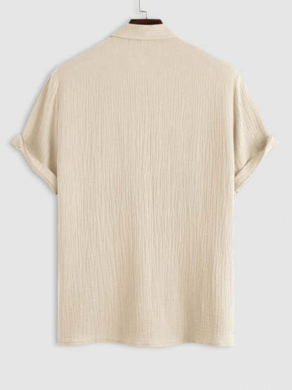 Textured Wrinkle Shirt And Drawstring Shorts Set - Grafton Collection