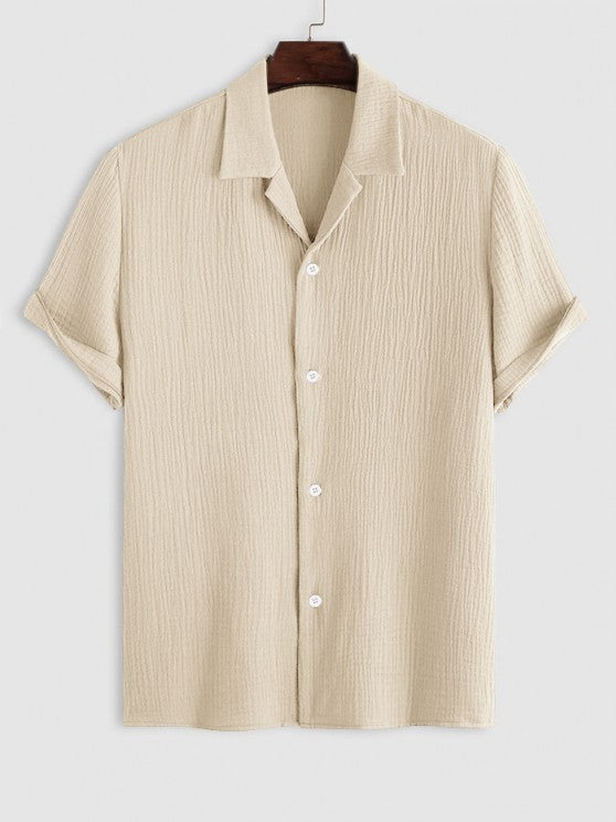 Textured Wrinkle Shirt And Drawstring Shorts Set - Grafton Collection