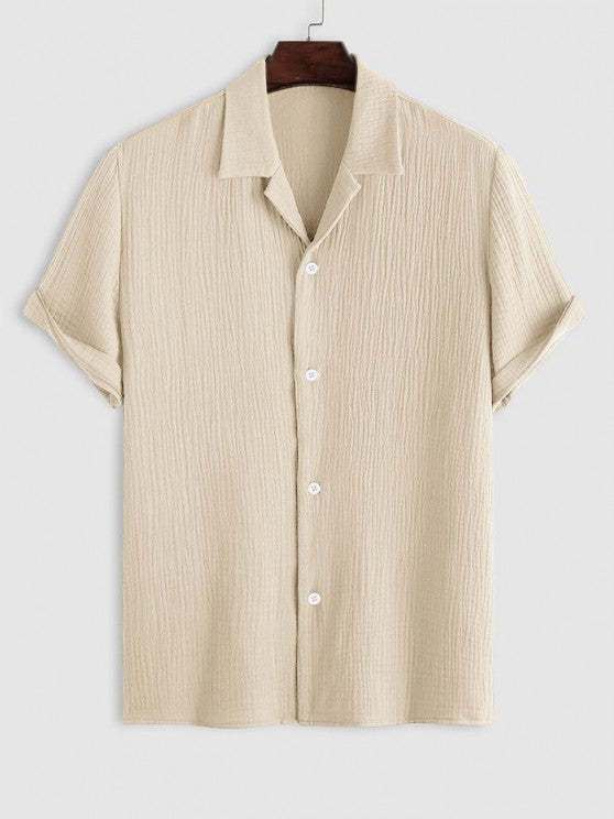 Textured Wrinkle Shirt And Drawstring Shorts Set - Grafton Collection