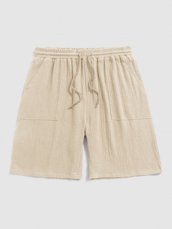 Textured Wrinkle Shirt And Drawstring Shorts Set - Grafton Collection
