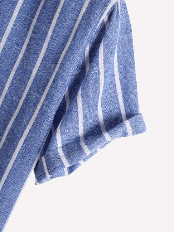 Vertical Striped Pullover Shirt And Shorts Set - Grafton Collection