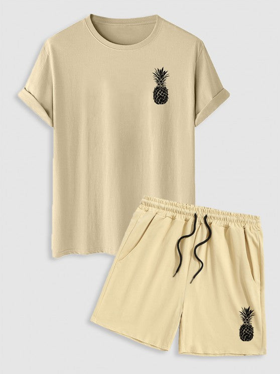 Pineapple Print T Shirt And Drawstring Shorts Set - Grafton Collection