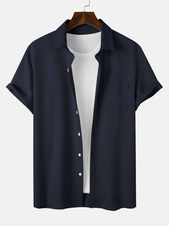 Solid Color Shirt And Casual Shorts Set - Grafton Collection