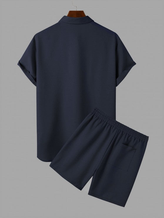 Solid Color Shirt And Casual Shorts Set - Grafton Collection