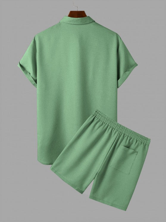Solid Color Shirt And Casual Shorts Set - Grafton Collection