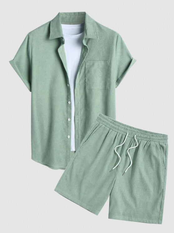 Drawstring Casual Basic Shirt And Shorts Set - Grafton Collection