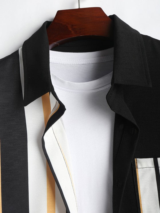 Casual Vertical Striped Shirt And Shorts - Grafton Collection