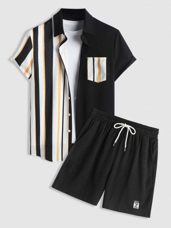 Casual Vertical Striped Shirt And Shorts - Grafton Collection