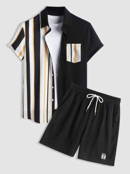 Casual Vertical Striped Shirt And Shorts - Grafton Collection
