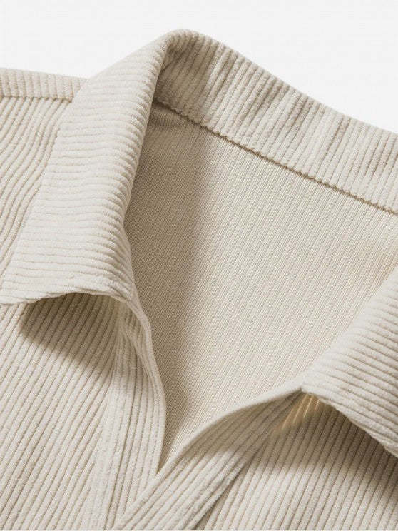 Solid Color Plain Shirt And Corduroy Shorts Set - Grafton Collection