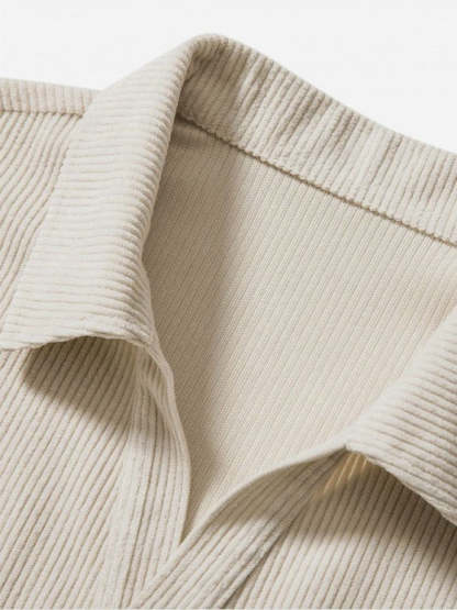 Solid Color Plain Shirt And Corduroy Shorts Set - Grafton Collection