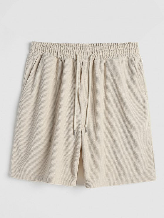 Solid Color Plain Shirt And Corduroy Shorts Set - Grafton Collection