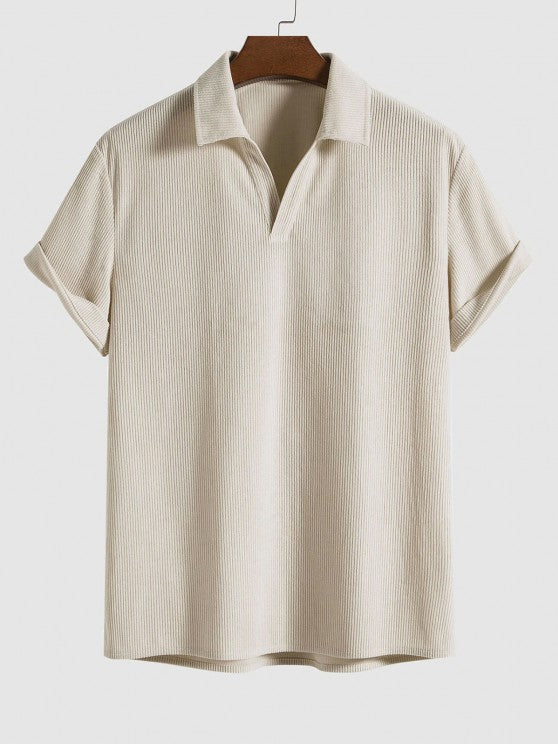 Solid Color Plain Shirt And Corduroy Shorts Set - Grafton Collection