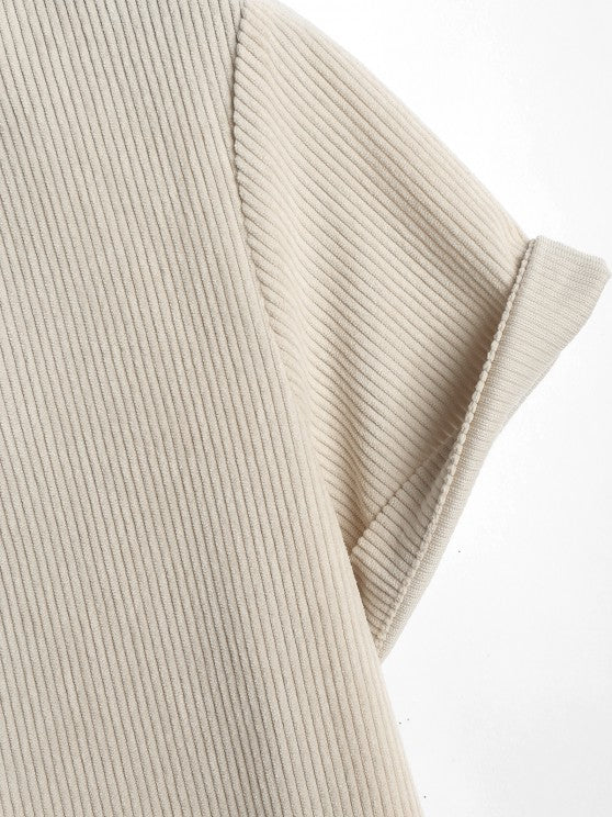 Solid Color Plain Shirt And Corduroy Shorts Set - Grafton Collection