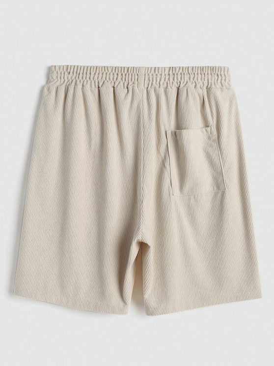 Solid Color Plain Shirt And Corduroy Shorts Set - Grafton Collection