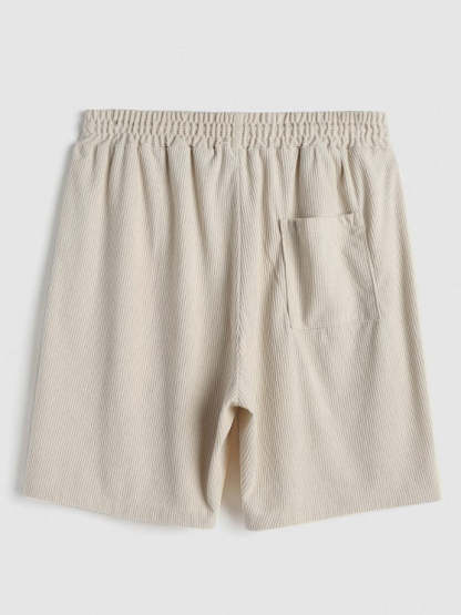 Solid Color Plain Shirt And Corduroy Shorts Set - Grafton Collection