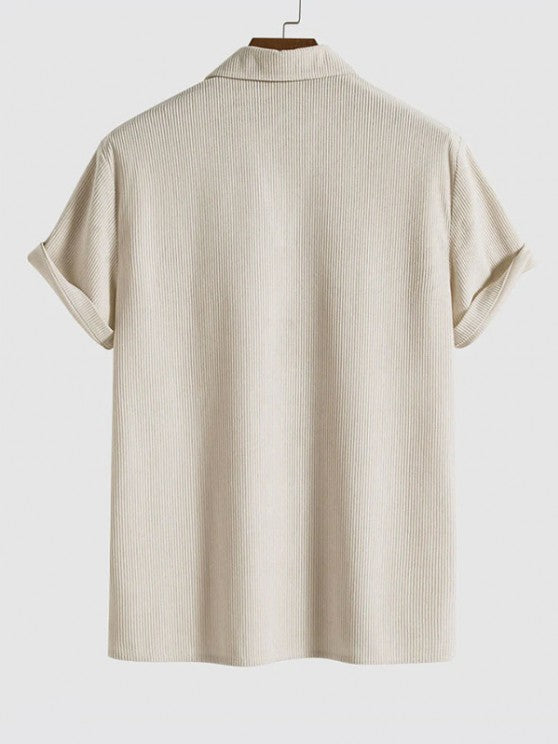 Solid Color Plain Shirt And Corduroy Shorts Set - Grafton Collection