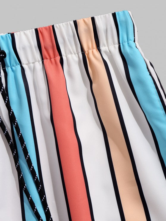 Funny Smile Print And Striped Shorts Set - Grafton Collection