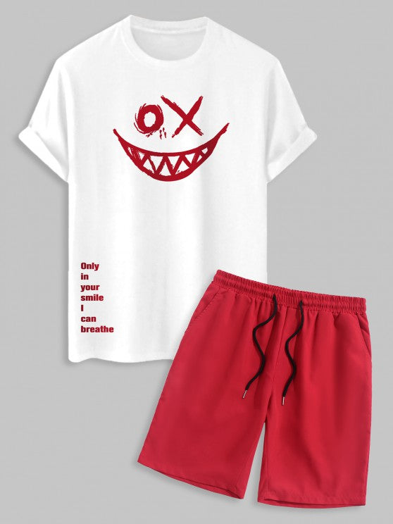Smiley Printed T-Shirt And Shorts - Grafton Collection