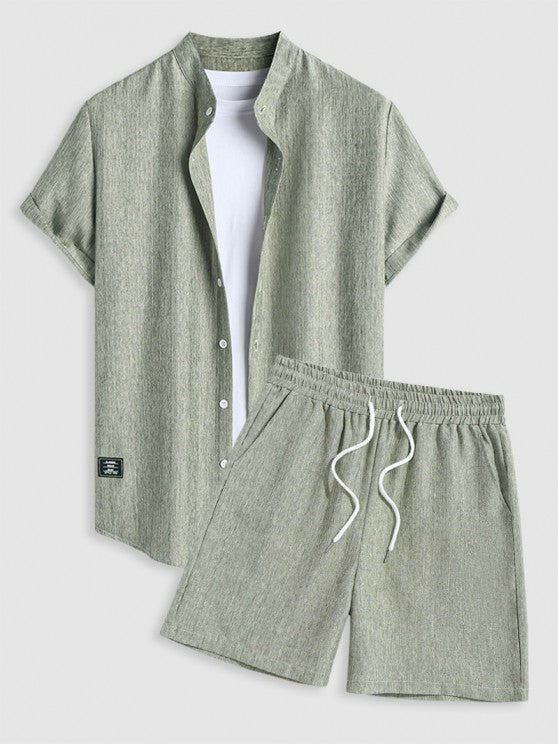 Stand Collar Shirt And Drawstring Shorts - Grafton Collection