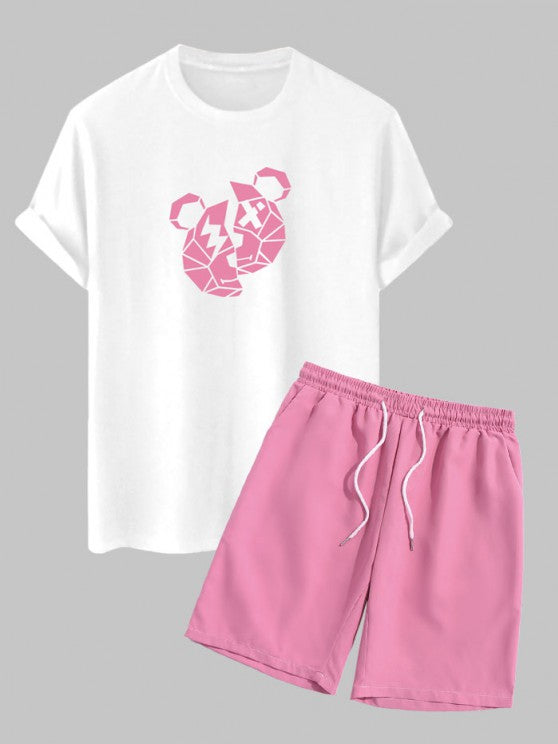 Bear Print T Shirt And Casual Shorts Set - Grafton Collection
