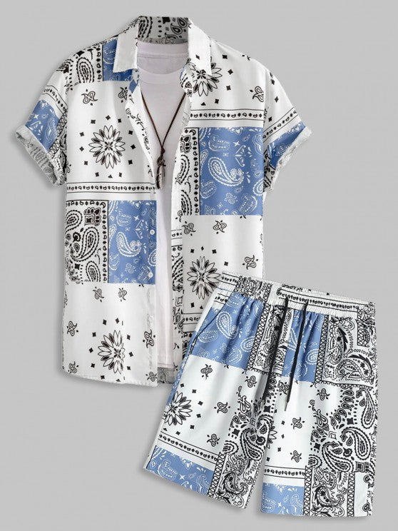 Floral Print Pattern Shirt And Shorts Set - Grafton Collection