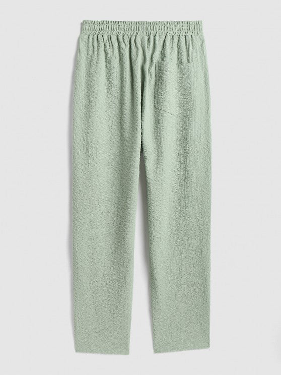 Textured Lapel Collar Shirt And Drawstring Pants - Grafton Collection