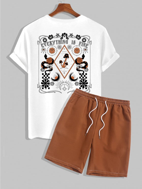 Graphic Pattern T-Shirt And Casual Shorts - Grafton Collection