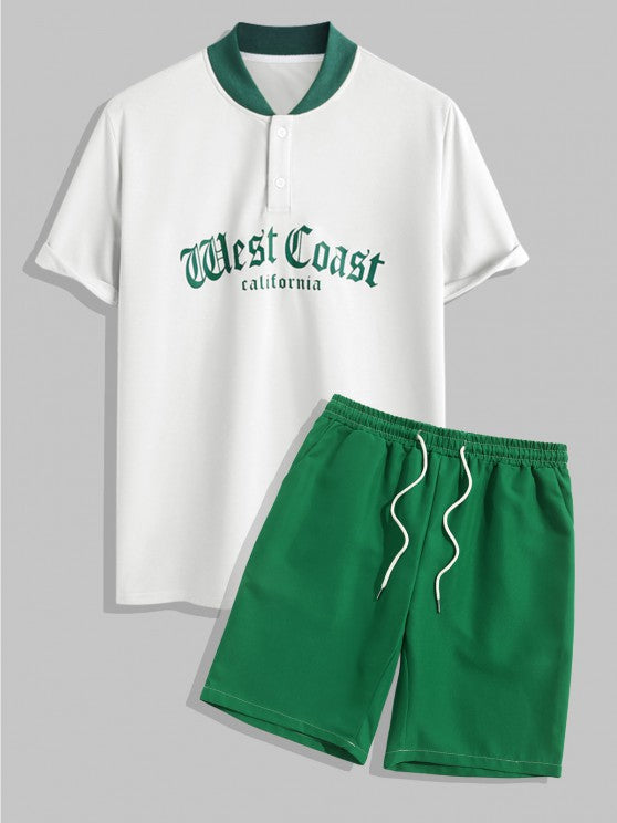 West Coast California Letter Print T Shirt And Bermuda Shorts Set - Grafton Collection