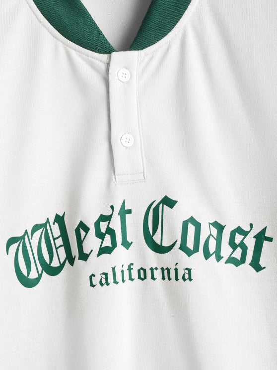 West Coast California Letter Print T Shirt And Bermuda Shorts Set - Grafton Collection