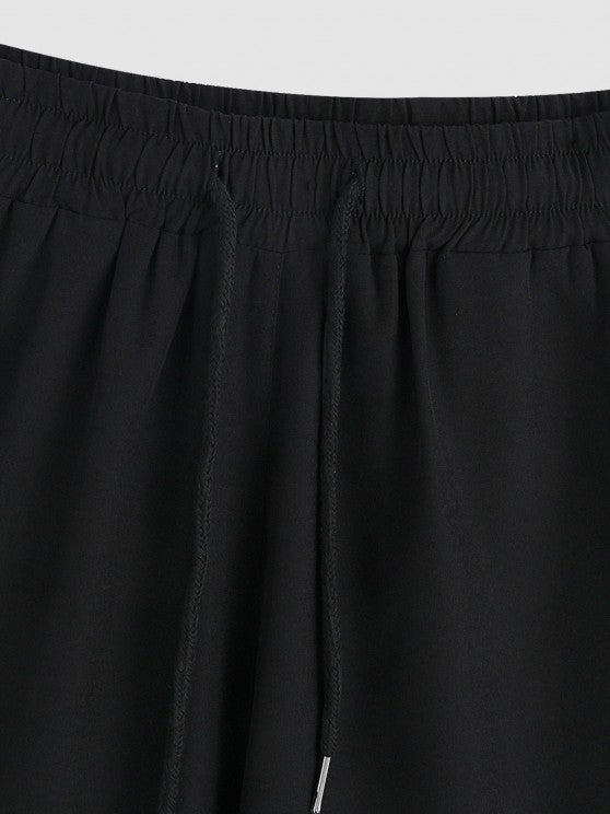 Lapel Collar Shirt And Drawstring Shorts Set - Grafton Collection