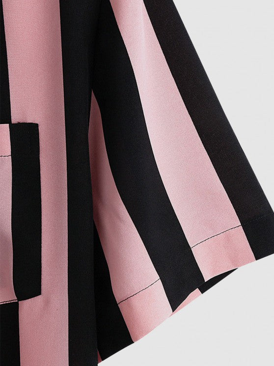 Lapel Collar Shirt And Drawstring Shorts Set - Grafton Collection