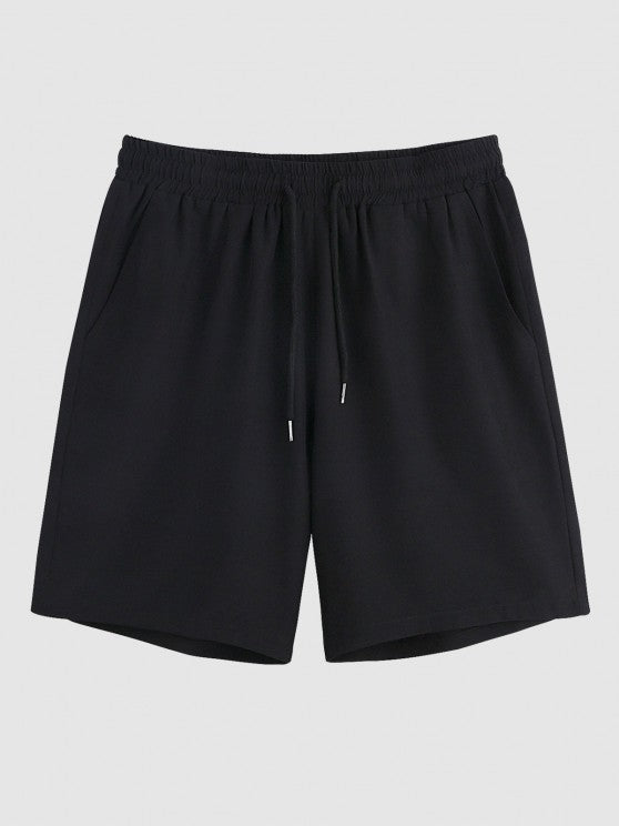 Lapel Collar Shirt And Drawstring Shorts Set - Grafton Collection