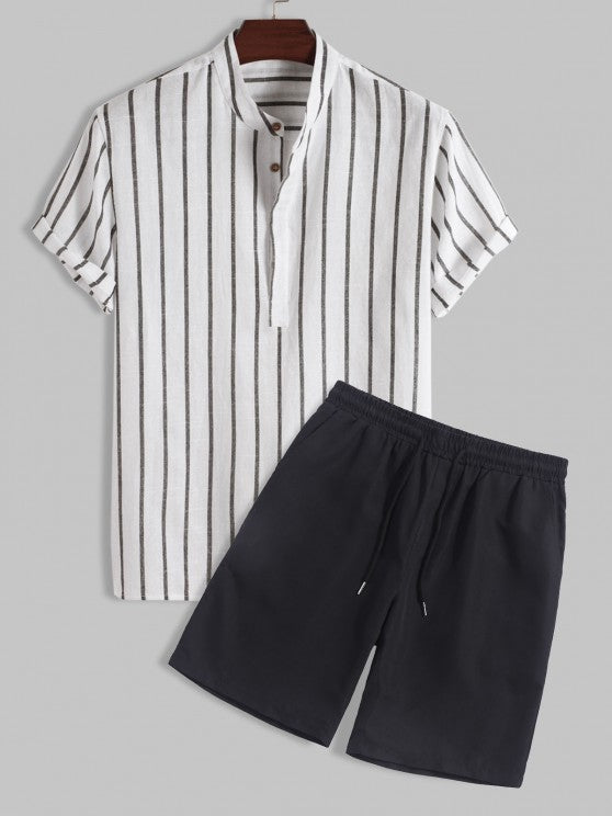 Vertical Striped Pullover Shirt And Shorts Set - Grafton Collection