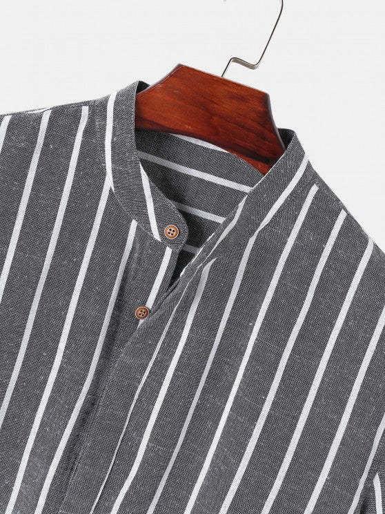 Vertical Striped Pullover Shirt And Shorts Set - Grafton Collection