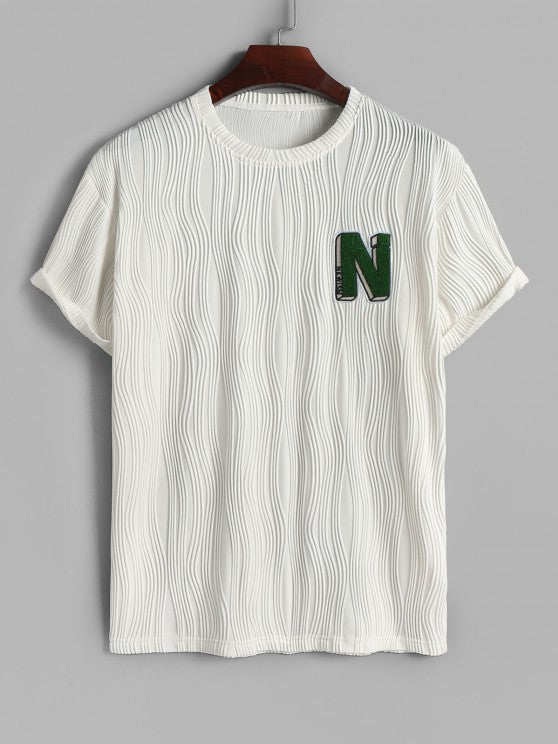 Textured Fluffy Letter T Shirt And Shorts - Grafton Collection