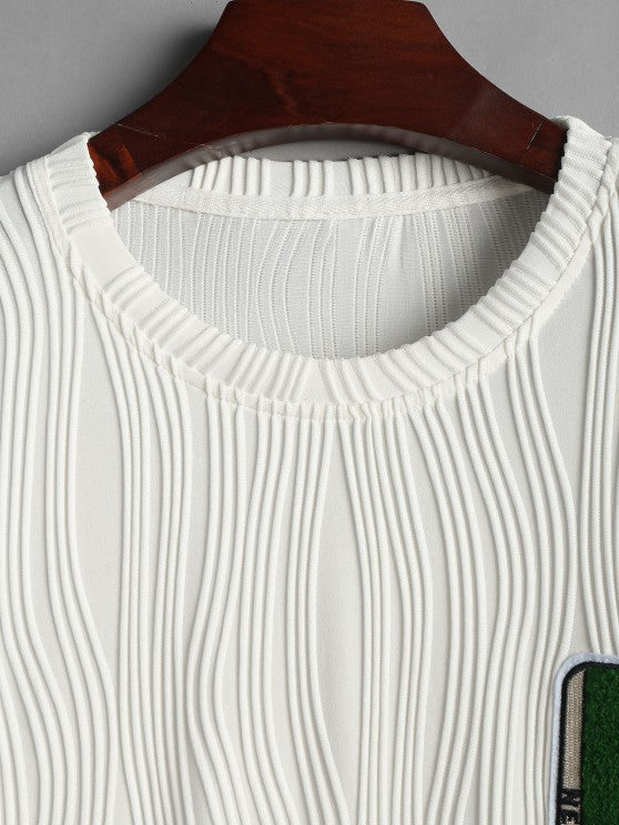 Textured Fluffy Letter T Shirt And Shorts - Grafton Collection