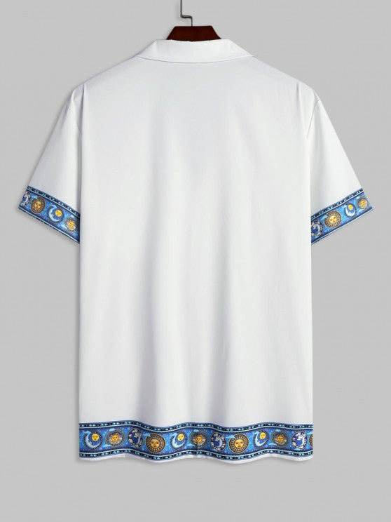 Galaxy Print Shirt And Drawstring Shorts Set - Grafton Collection