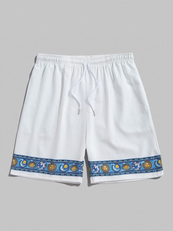 Galaxy Print Shirt And Drawstring Shorts Set - Grafton Collection