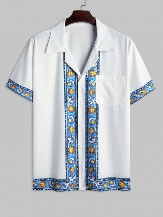 Galaxy Print Shirt And Drawstring Shorts Set - Grafton Collection