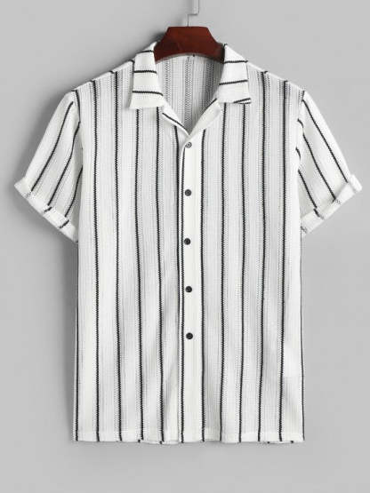 Contrast Vertical Stripes Knit Shirt And Drawstring Shorts Set - Grafton Collection
