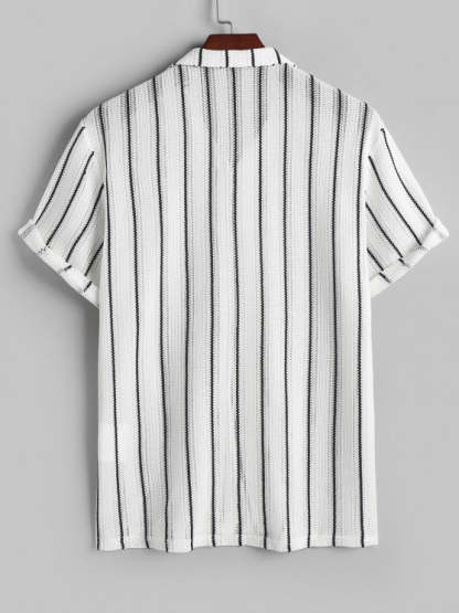 Contrast Vertical Stripes Knit Shirt And Drawstring Shorts Set - Grafton Collection