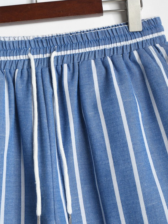 Half Button Striped Shirt And Shorts - Grafton Collection