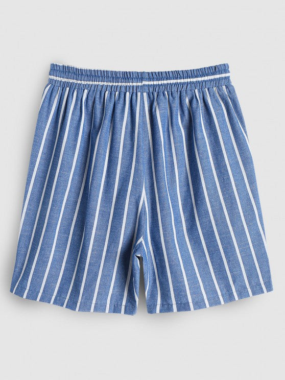 Half Button Striped Shirt And Shorts - Grafton Collection